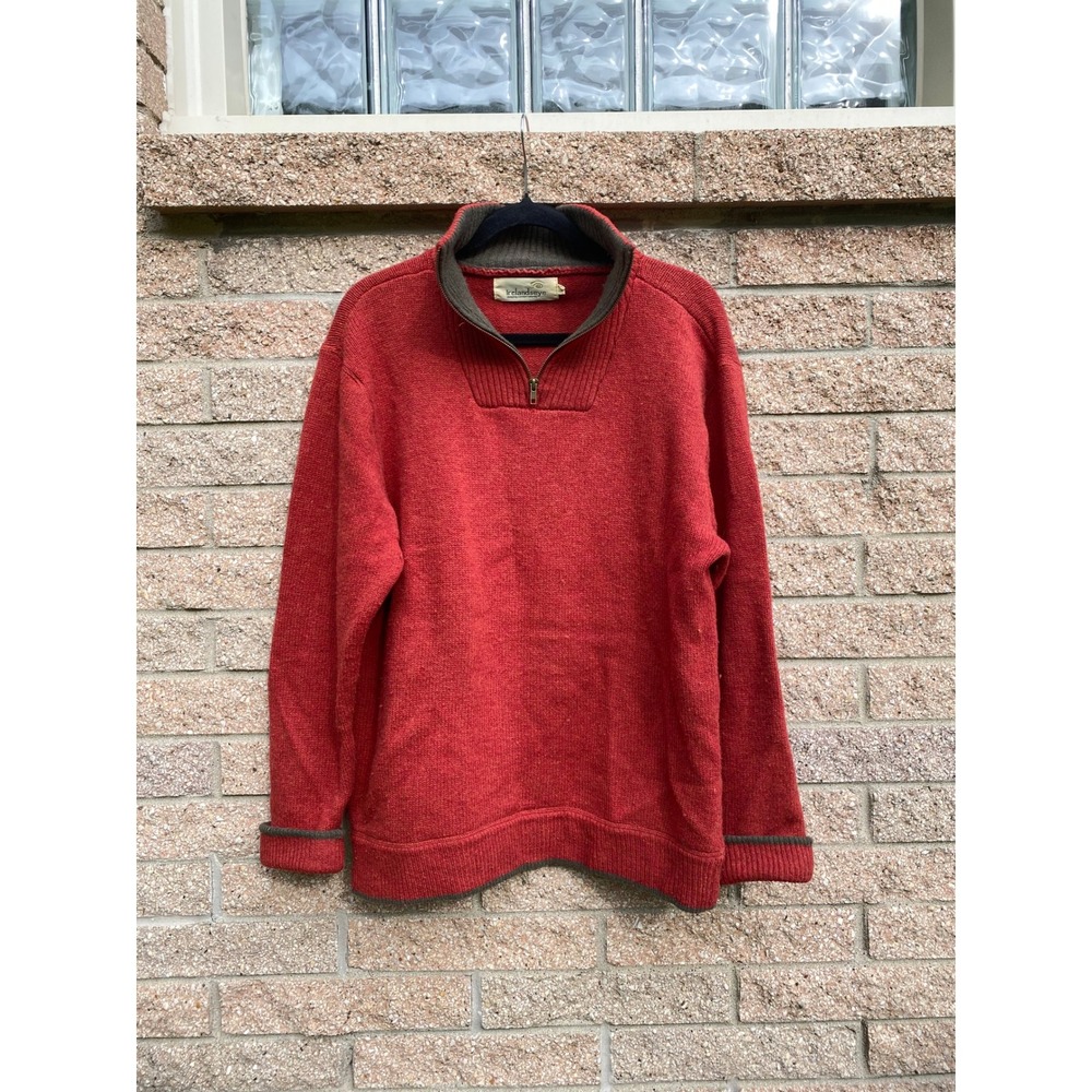 IrelandsEye 100% Wool Quarter Zip Sweater Red Made Ireland Heritage Academia 90s - Picture 3 of 5
